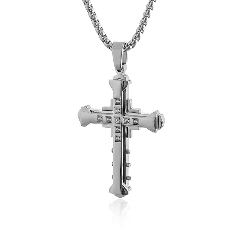 Hot selg hip-hop Dark Knight men's dia studded cross stainless steel pendant necklace