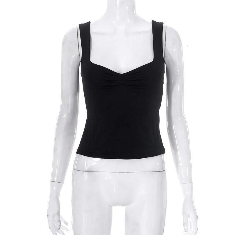 Y23tP031 European and American women's summer ins solid color square collar camisole pleated backless vest top t-shirt for women 2025 new style t