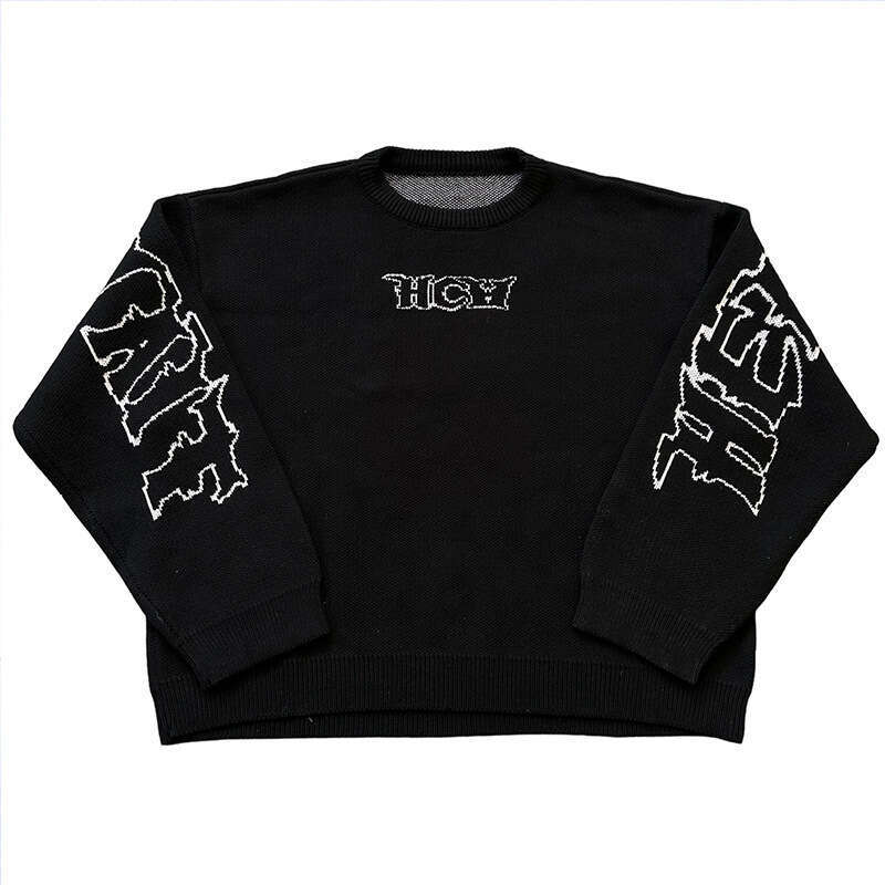 New Y2k High Street Men's And Women's Dark Style Personalized Hip-Hop Long Sleeved Round Neck Pullover Sweater