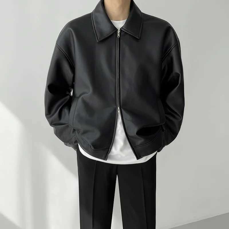 Autumn Black Leather Jacket Men Fashion Oversized Leather Jackets Mens Streetwear Korean Loose Hip-hop Bomber Jacket Men CoatT250311