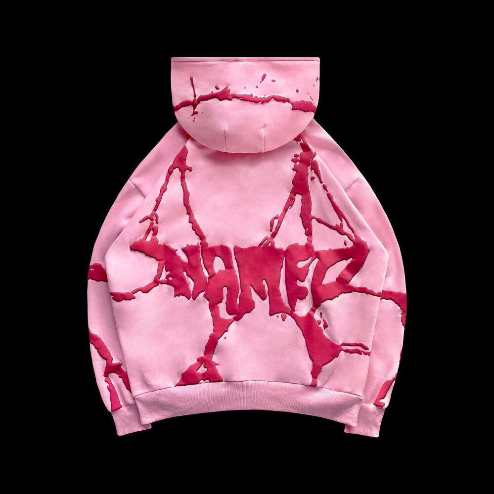 Thickened Velvet Foam Printed Three Color Hooded Sweatshirt For Autumn Winter, Loose And Personalized Set Y2k