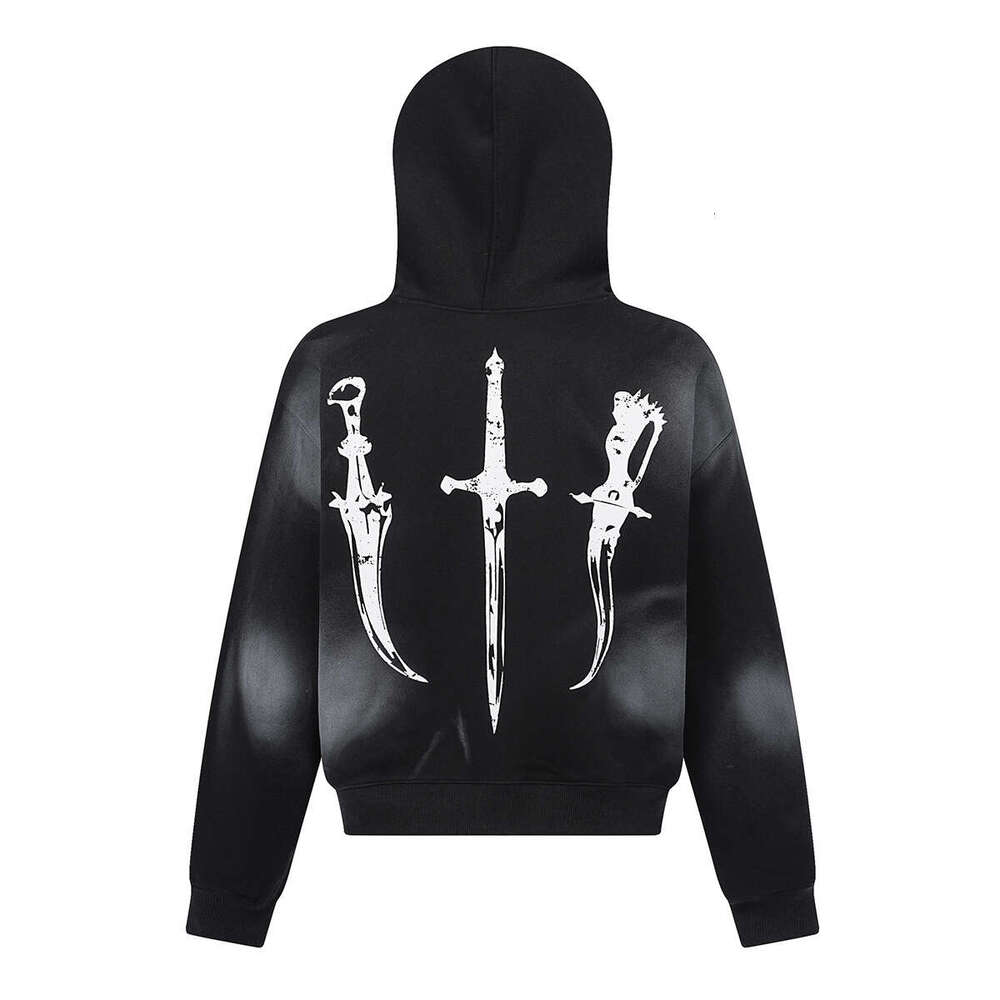 Jiayiku Men's 2025 New American Street Hairy Collar Hoodie Waste Soil Wind Stained Water Washed Cardigan Zipper Sweater