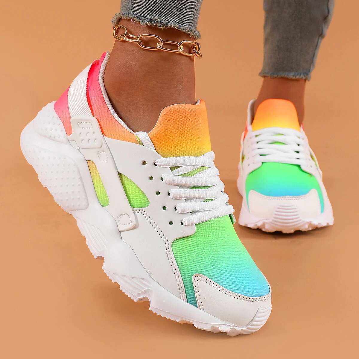 2025 New Rainbow Designer Trendy Fashion Sneakers Wedge shaped Women's Vulcanized Breathable Comfortable Casual Women's Shoes