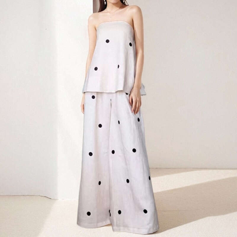 Women's 2025 Spring New Design Wave Point Strapless Top Casual Fashion Style Women's Clothing Set KLMY