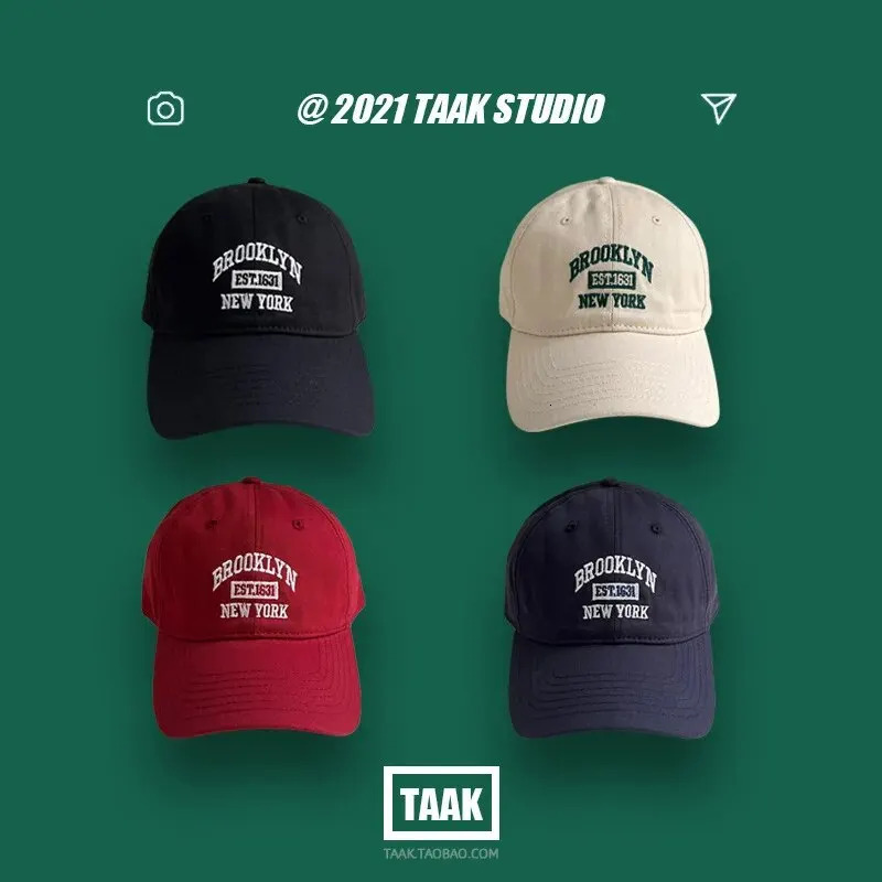 Baseball Hat Womens Spring And Summer Korean Version Ins Street Burgundy Letter Embroidery Cap Men 250311