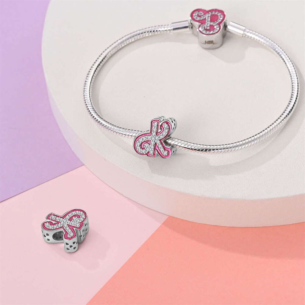 Pink English Letter Pendant Beads Charms DIY Jewelry Accessories Bracelet 925 Sterling Silver New Style For women gift
