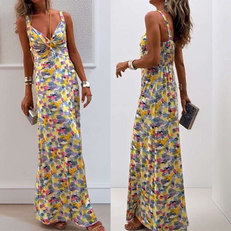 2025 Spring New Women's Clothing Elegant Countryside Style Strap Floral Dress For Women KLMY