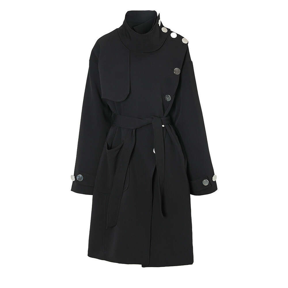 Irregular Mid Length Strap Windbreaker 2023 Autumn New Item Niche Personality Metal Decoration Design Coat