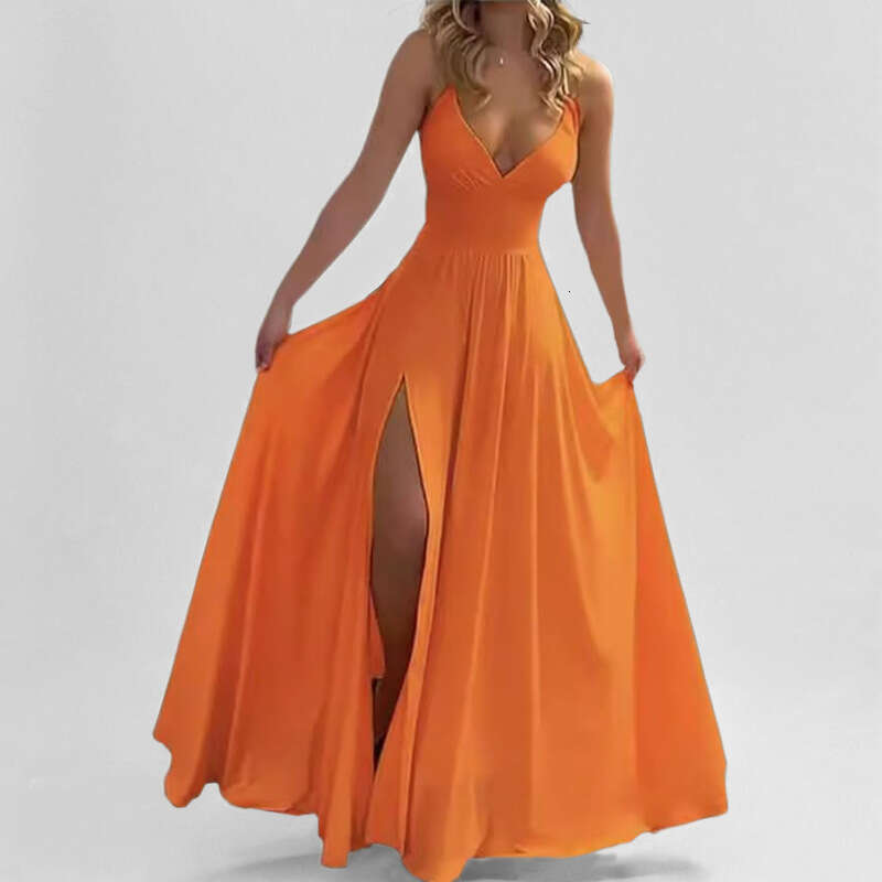 2025 Spring New Women's With Elegant Deep V-Neck Strap Dress Style KLMY