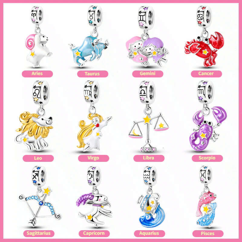 925 Sterling Silver illusion luminous twelve constellations pendant Charms fit bracelet DIY jewelry bracelet necklace for women gift