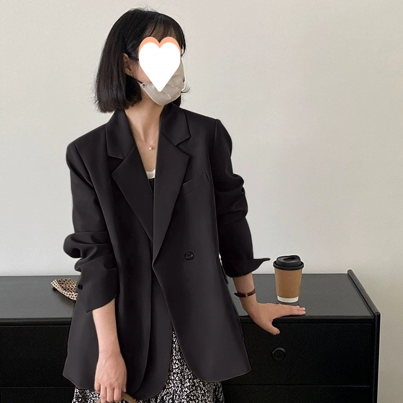 B30 Chic Women's Grey Blazer in Korean Fashion with Dual Buttoned Fronts