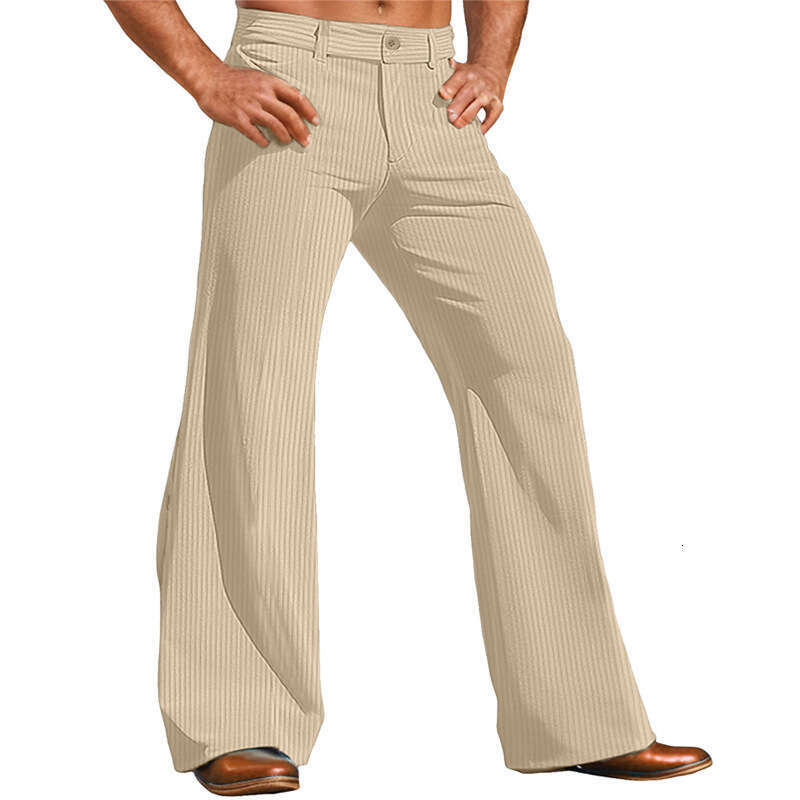 Men's horn outdoor corduroy wide leg plus size fashionable solid color pants 2025 new casual versatile fashion clothing