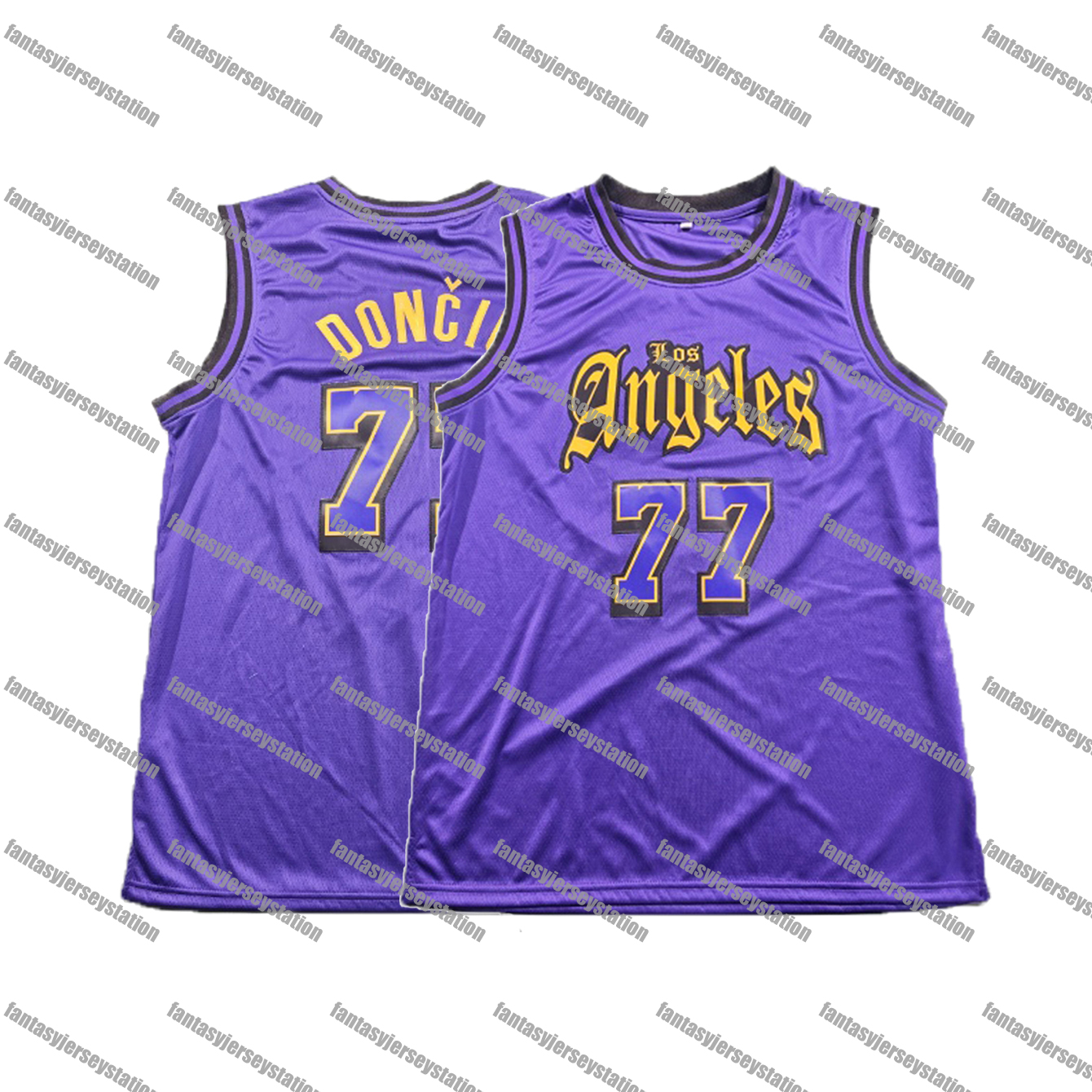 IN STOCK Mens Embroidered 77 Doncic Basketball Jersey, Polyester Knit Fabric, Crew Neck, Loose Fit, Breathable Stretch, Casual Sports Shirt for Traini