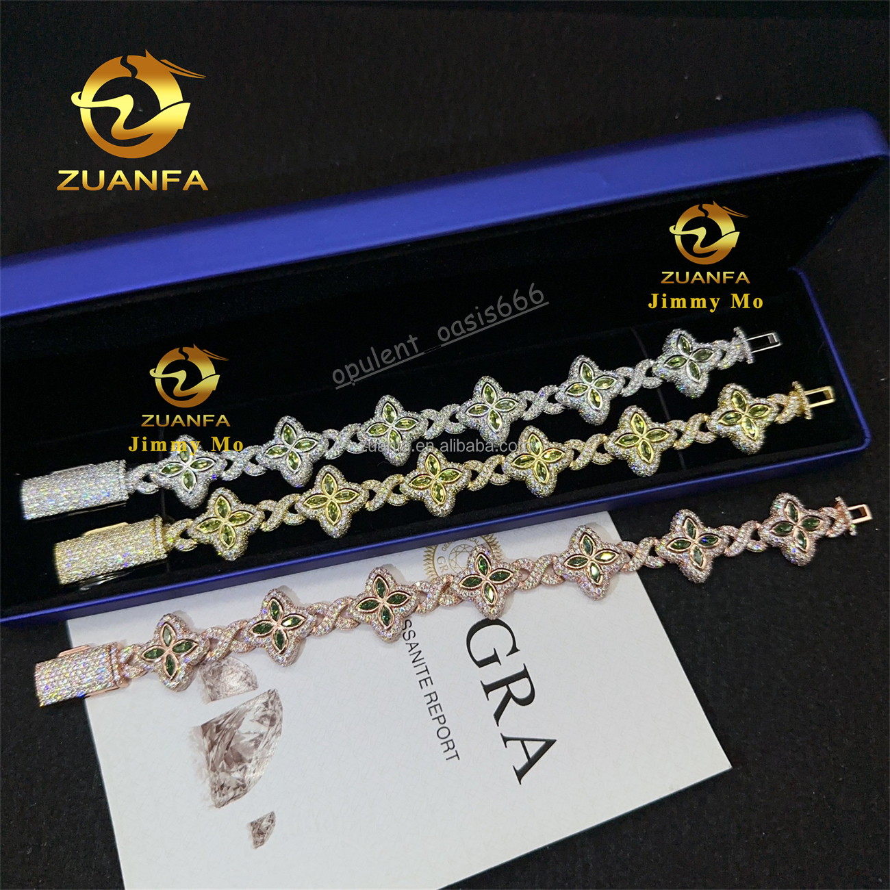 S925 Silver Marquise Flower Design Hip Hop Jewelry Iced Out Men Lab Moissanite Diamond Infinity Cuban Four Cleef Clover Bracelet