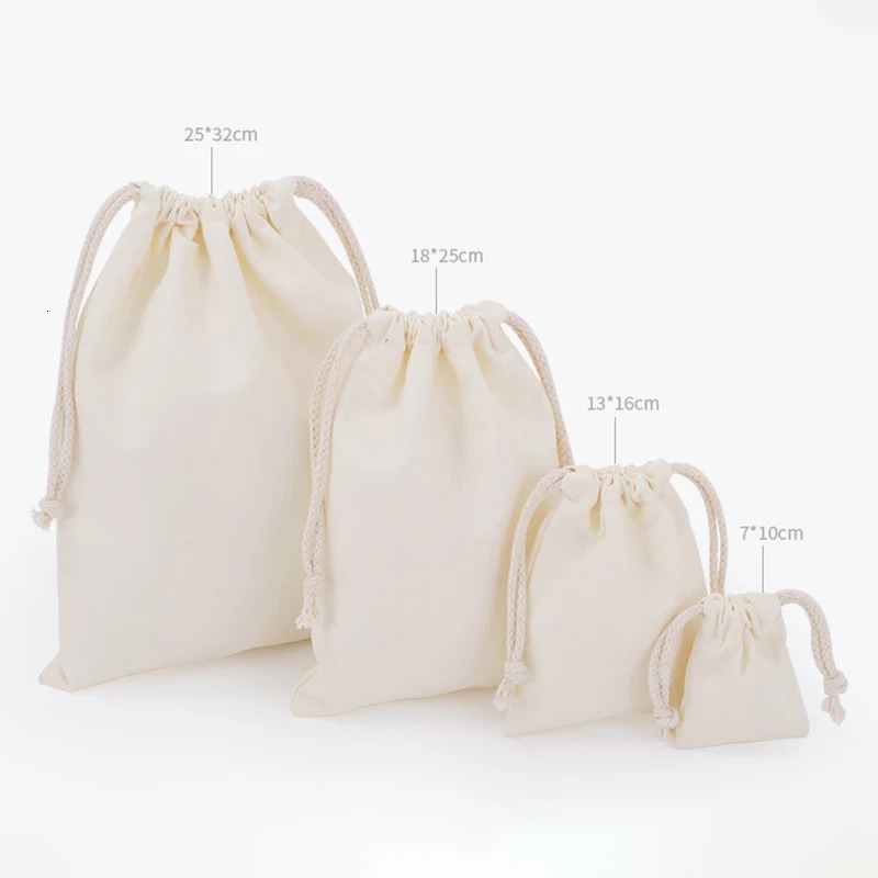 Cotton Drawstring Storage Bag White Canvas Bags for Candy Gift Package Pouch Reusable Home Sundries Organize Dustproof Sacks R250311