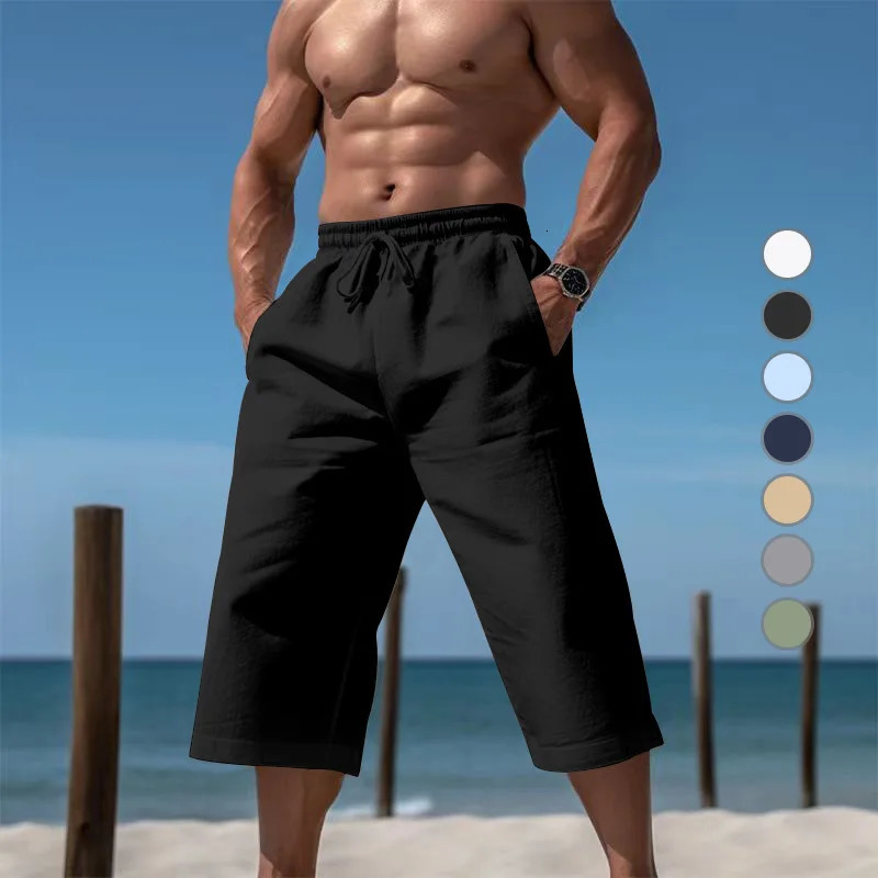 Summer selling loose and breathable cropped pants for men fashionable and casual breathable shorts 250310
