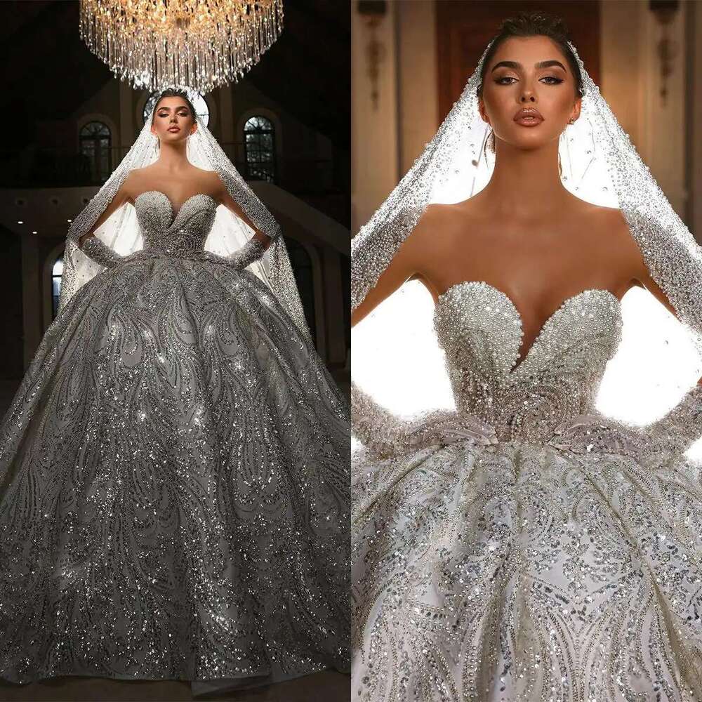 Sweetheart Beads Ball Gown Sexy Wedding Lace Bridal Dresses Glitter Fringed Mariee Robe