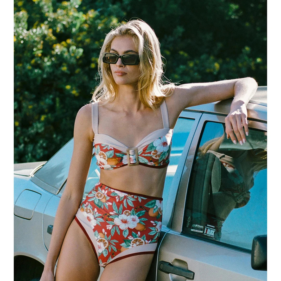 Bikini Set Womens Brazilian High Waist Pants Biquini Swimsuit Printed Maillot De Bain Summer Beach Wear 250310