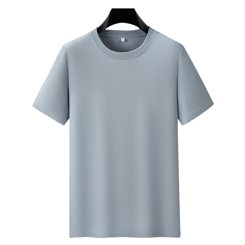 Liquid ammonia short sleeved round neck T-shirt for men, breathable and cool, cotton solid color men's style, summer stretch antibacterial tracks