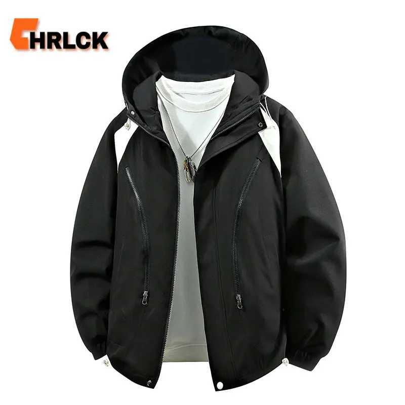 CHRLCK Mens Jacket Hooded Coats Spring Autumn Loose Jackets Mens Casual Jacket Korean Fashion Outdoor Cargo Casual JacketsT250311
