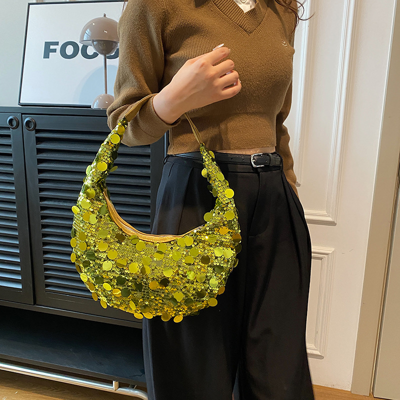 Internet Celebrity Armpit For Women 2024 New Fashion Sequin Dazzling Western Same Style Single Shoulder Dumpling Bag