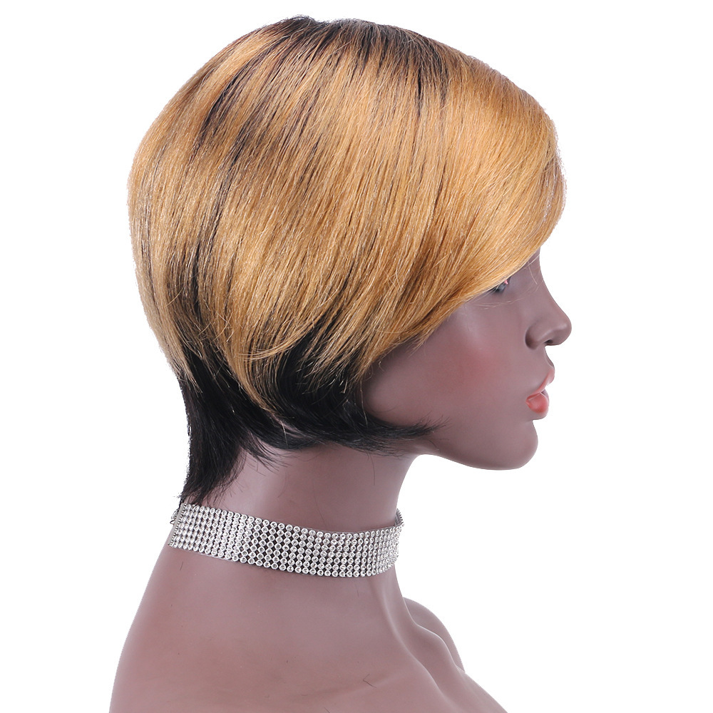 6 Inch Ombre Pixie Cut Wig - Real Human Hair Machine-Made Weft, Short Bob Style for a Stylish and Modern Look