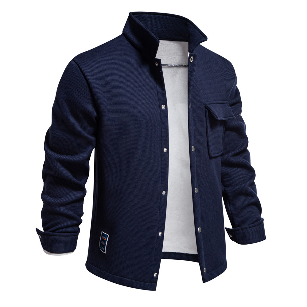 fashion Autumn/spring New Collection With Velvet And Thickened Waffle Men, Flip Collar Cardigan Pocket Jacket, Top For Men