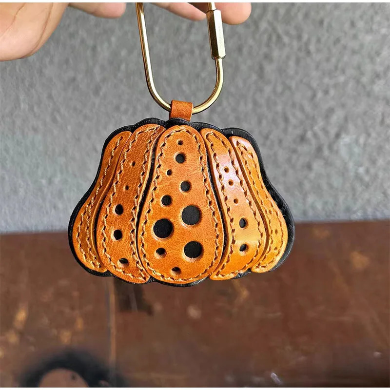 Spotted Pumpkin Genuine Leather Bag Charm Keyring Pendant Phone Case Hanging OrnamentSchool Bag Keychain Decor Accessories 250311