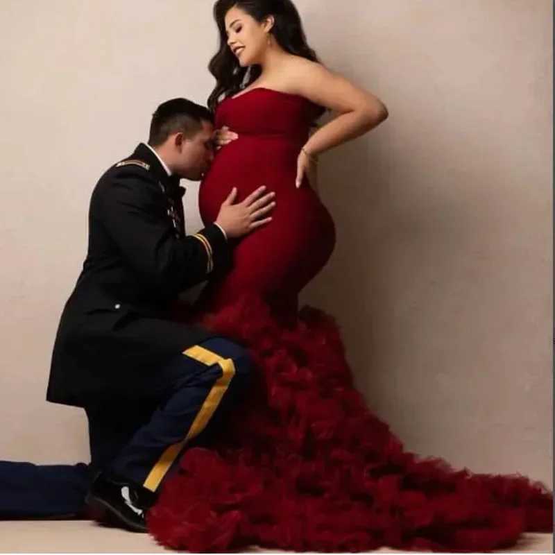 Stretch Pink Mermaid Maternity Dresses Photoshoot Puffy Sleeves baby shower dress pregnancy dresses pregnancy vestidos para em X2502241
