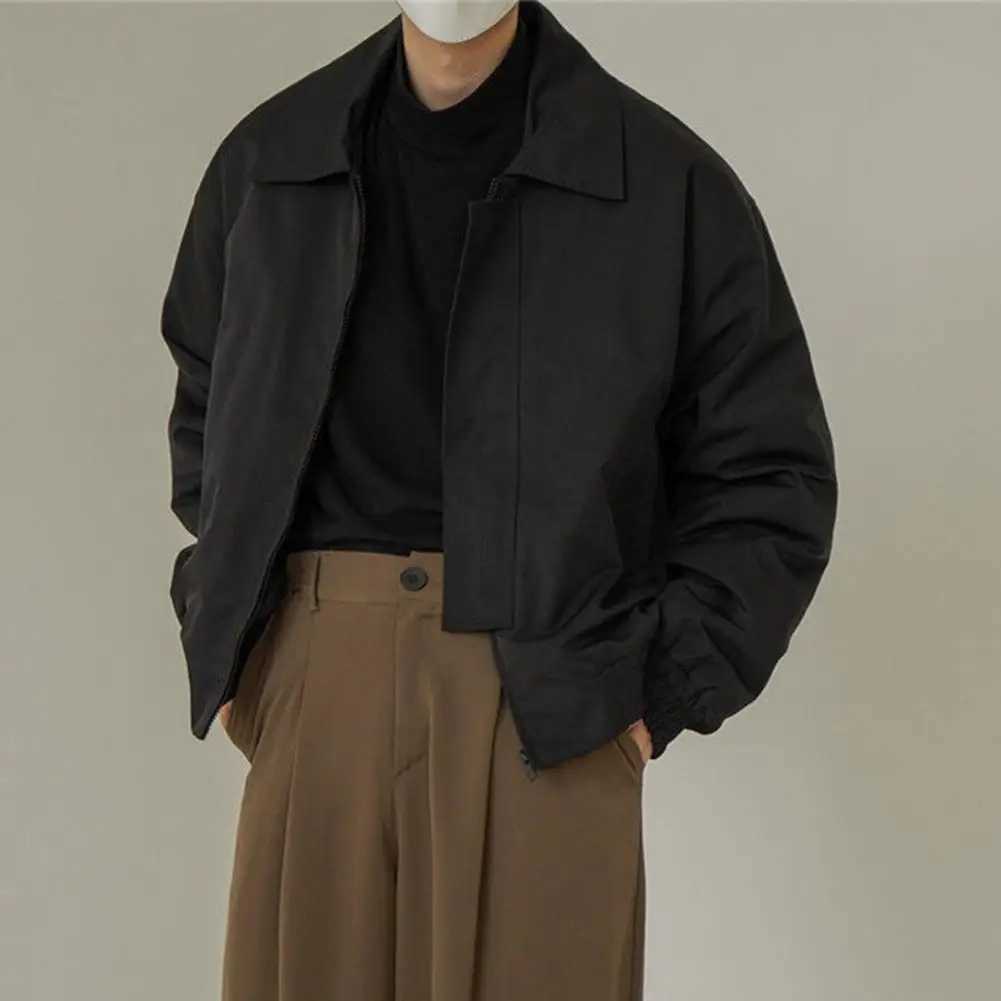 Washable Trendy Solid Color Lapel Collar Men Jacket Polyester Men Trench Coat Casual for TripT250311
