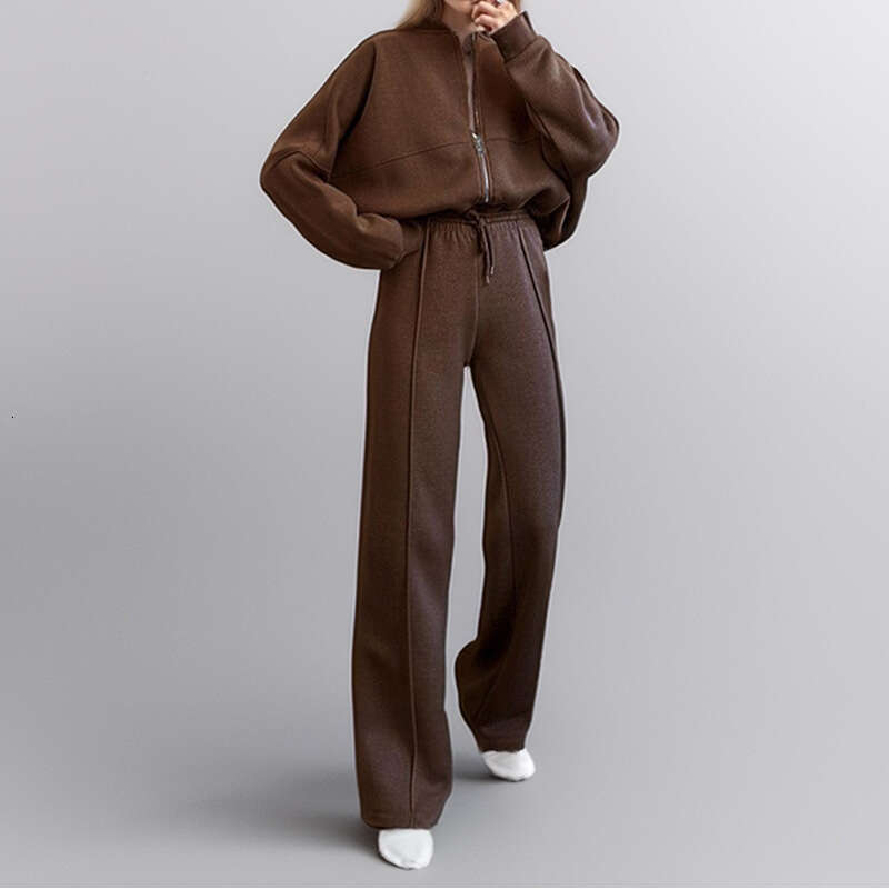 2025 New Solid Color Zipper Open Knitted Sweater Sportswear Fashion Casual Clothing Spring Women's Set KLMY