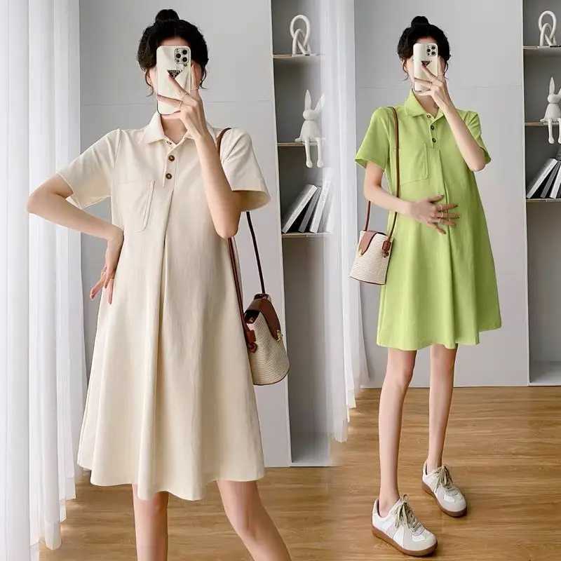 New Womens Pregnant Dress Summer Polo Collar Dress for Women Fashionable Short-sleeved Casual Outdoor DressT250311
