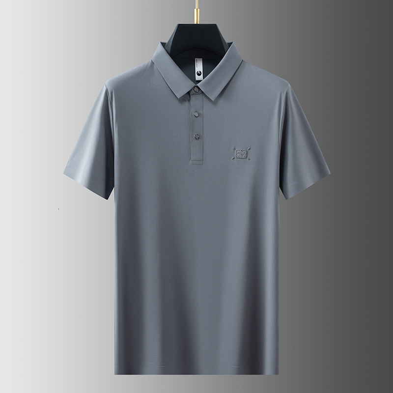 tracksuit Short polo shirt business casual ice silk stretch half sleeved T-shirt for summer plaid men's clothing