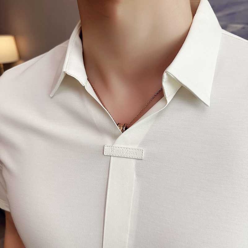 tracksuit Ice silk seamless pressed rubber short sleeved polo shirt for business and leisure, no ironing, V-neck, high-end feeling, men's summer 