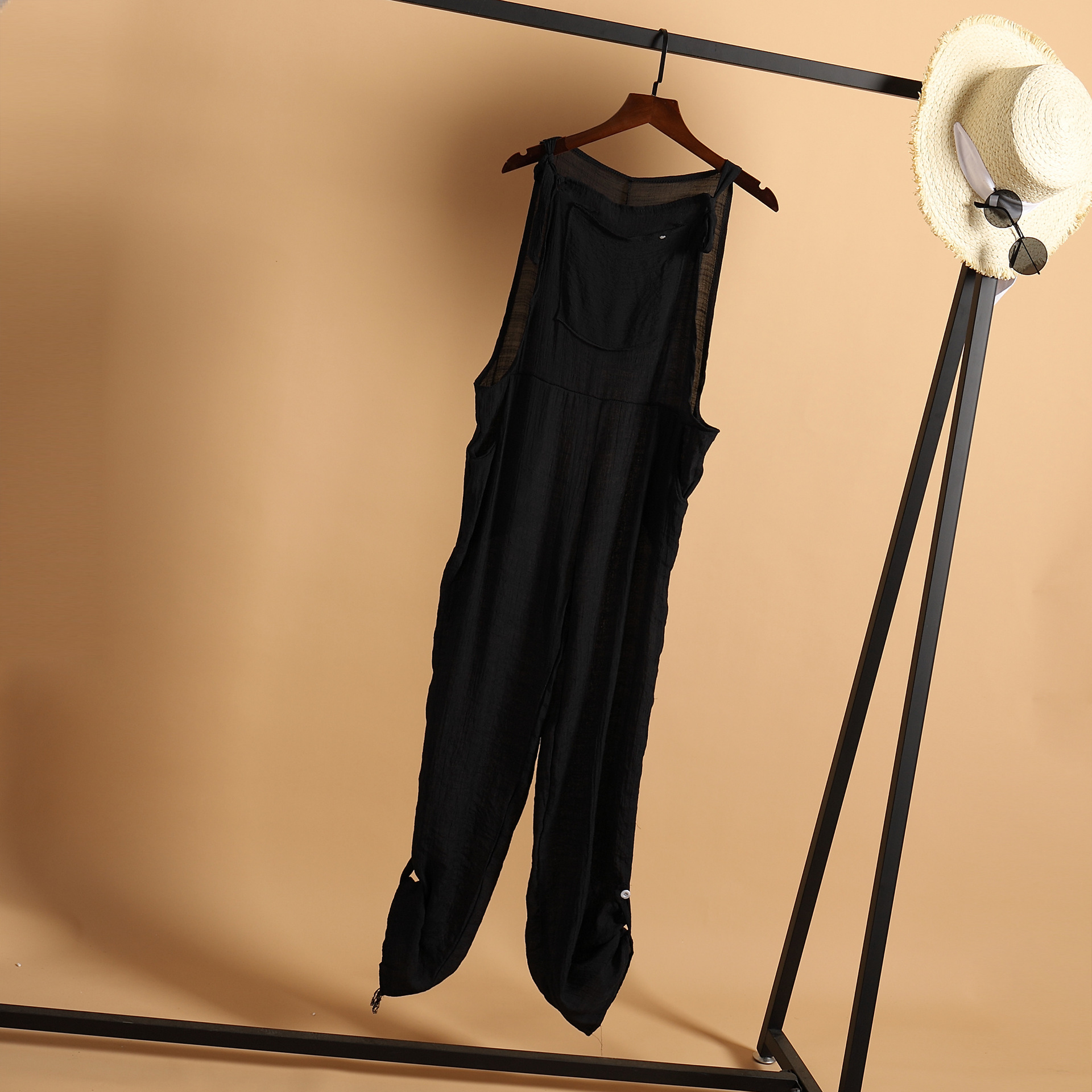 Ins Autumn Casual Beach Pants Solid Color Wide Leg Sunscreen Jumpsuit Strap Pants