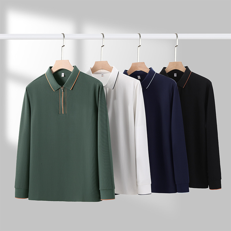 2025 long sleeved polo business casual solid color base shirt autumn and winter T-shirt light luxury men's clothing tracksuit