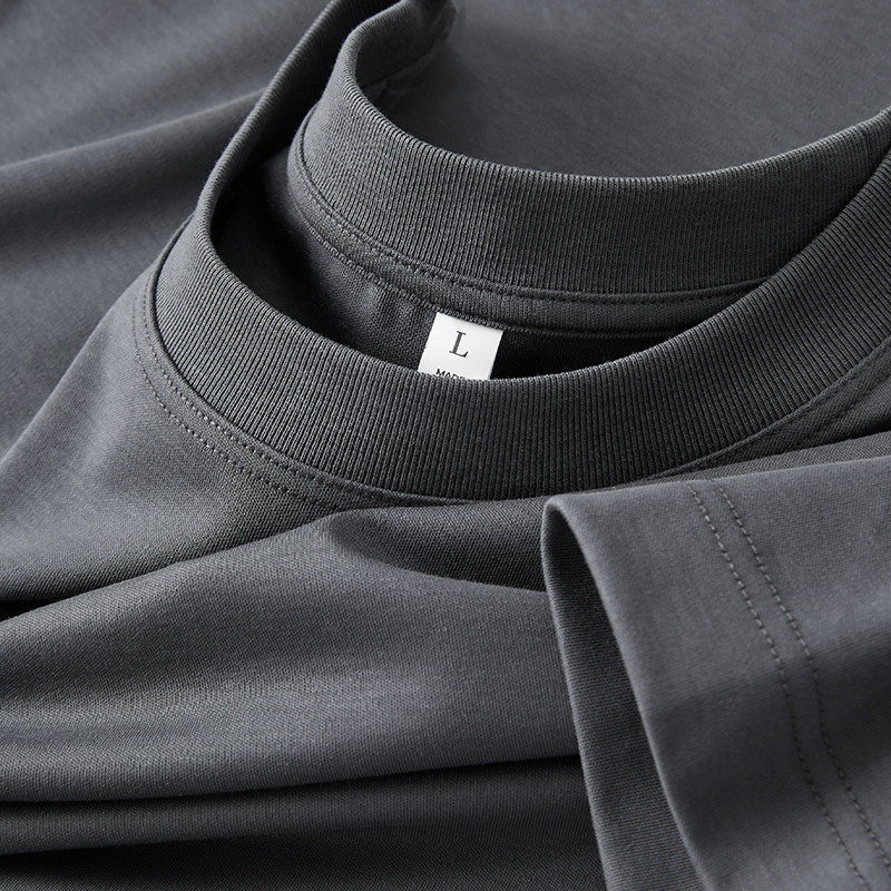 Liquid ammonia cotton polo non ironing solid color round neck T-shirt short sleeved men's summer loose new style printed embroidery t shirt