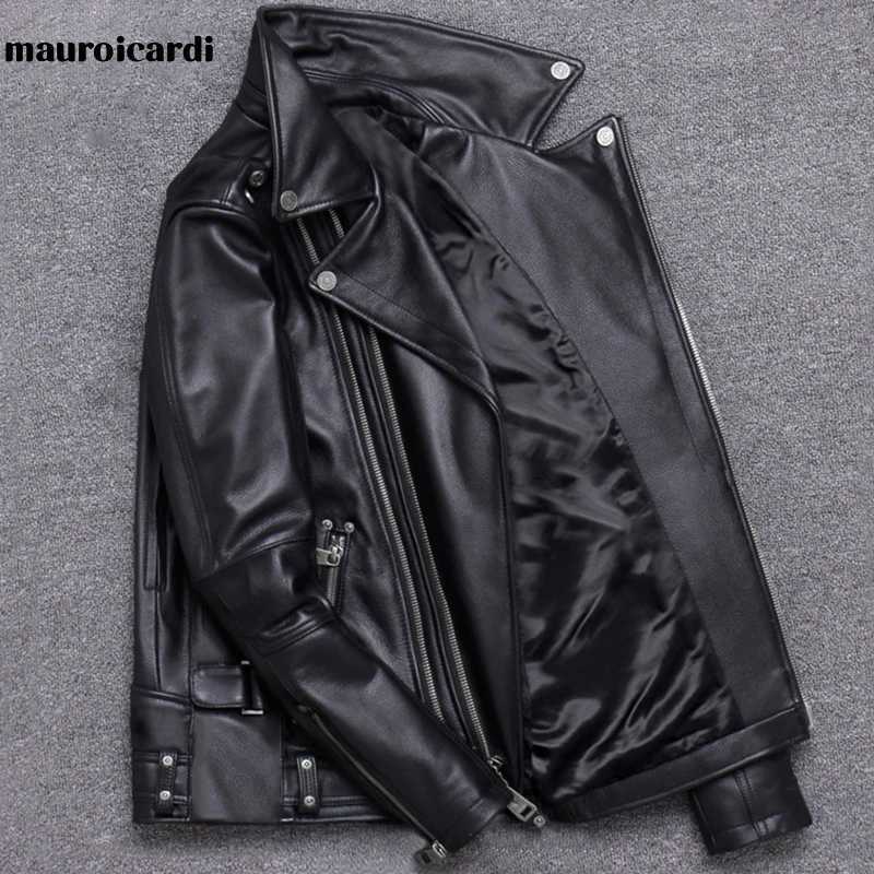 Mauroicardi Spring Black Pu Leather Motorcycle Jacket for Men Style Long Sleeve Zipper Pockets Mens Leather Jackets and CoatsT250311
