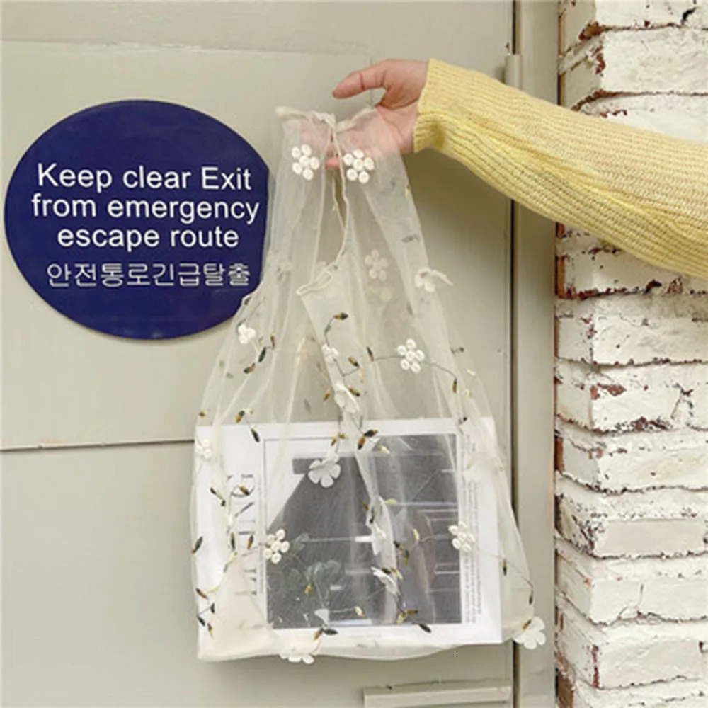 Female Flower Embroidery Hand Bag Organza Casual Tote Mesh Shopping Bags Woman Handbags 2024 New Summer Beach Bag R250311