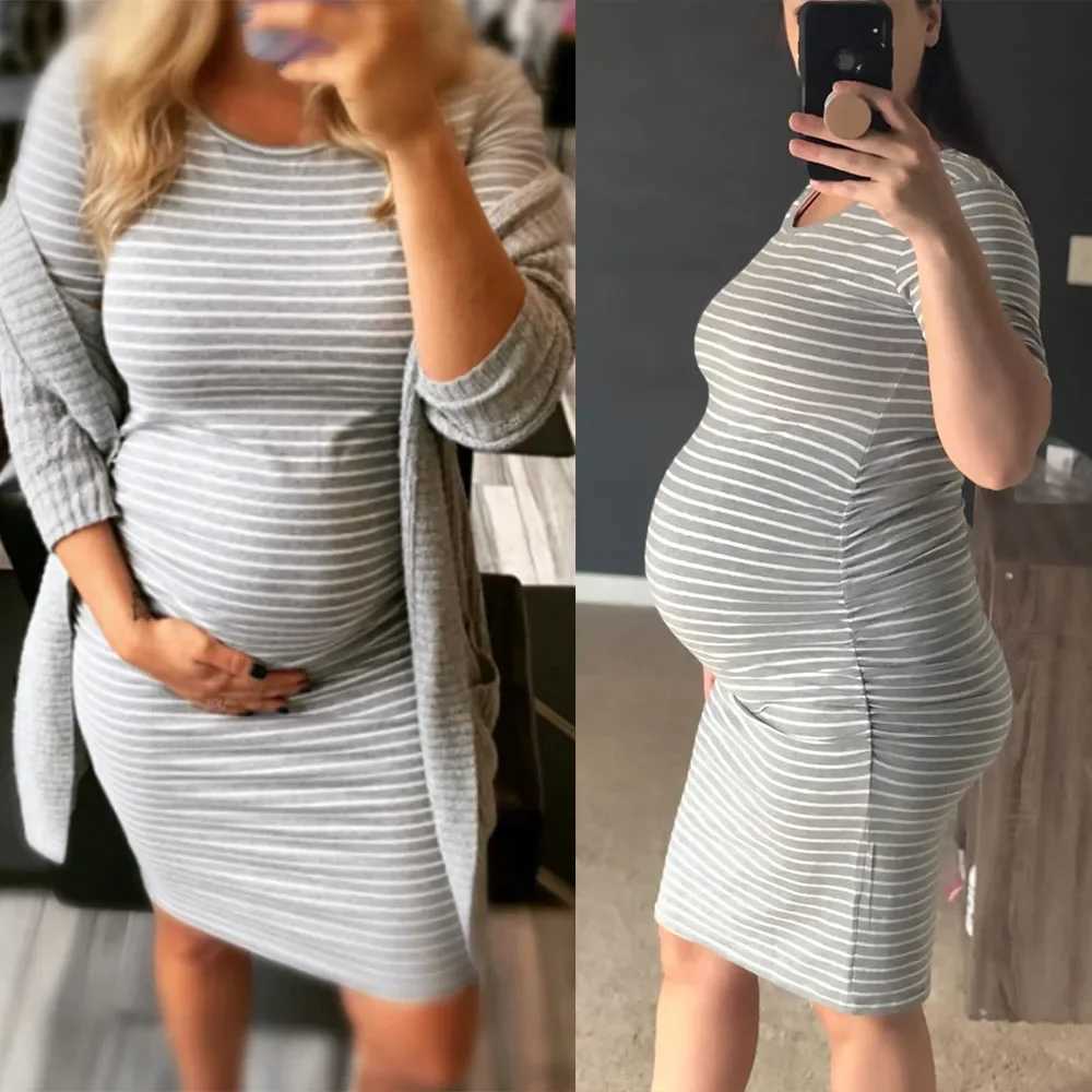 2024 summer Womens Maternity Bodycon Ruched Side Dress Casual Short 3/4 Sleeve Dress for Daily Wearing Or Baby ShowerT250311