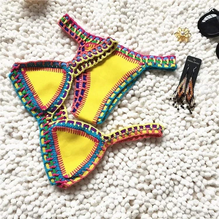 Women Black Velvet Crochet Bikini Set Sexy Triangle Swimwear Unique Bathing Suit Cute Swimsuit Fashion Beachwear Swimsuit 250310