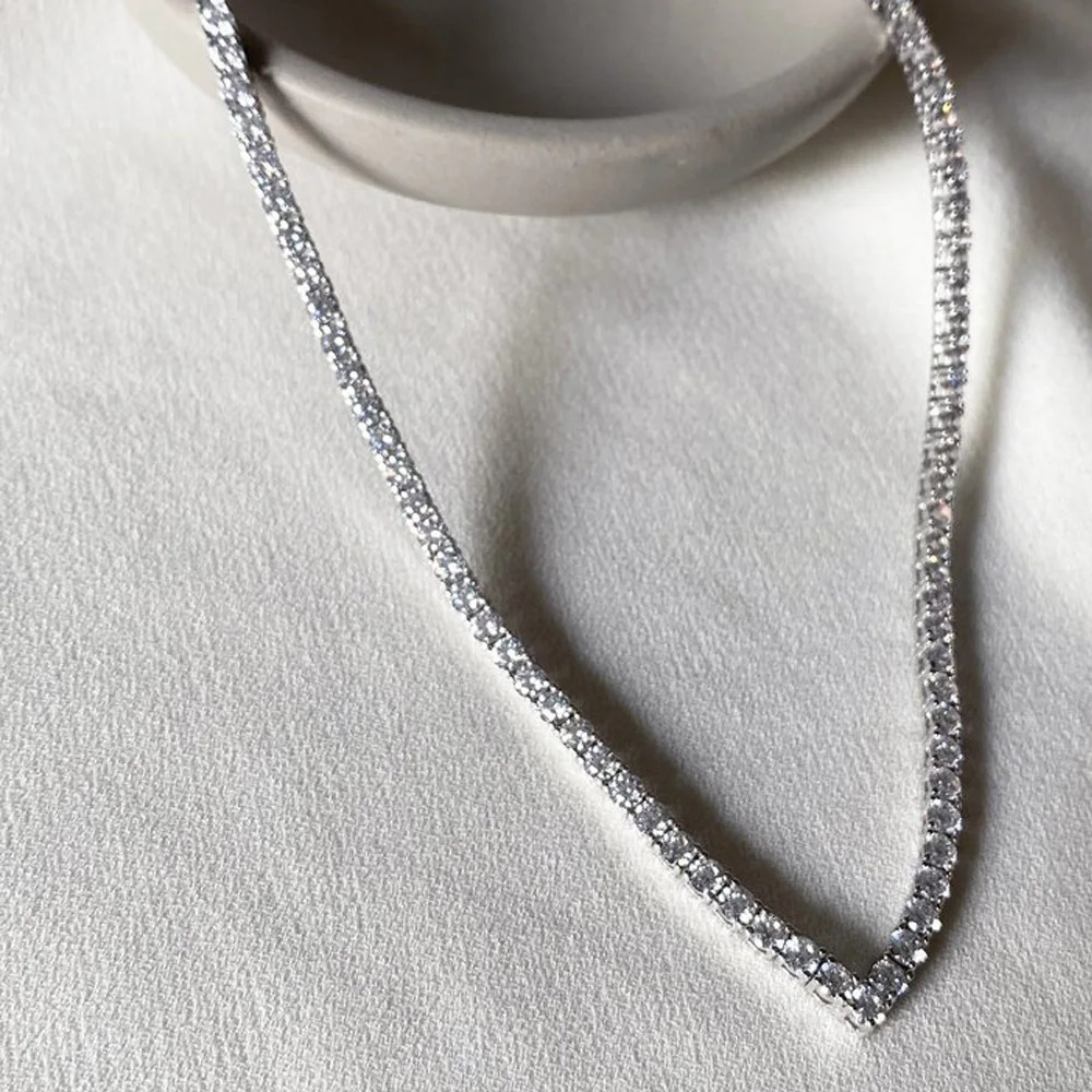 Stonefans V Shape Rhinestone Necklace Choker Wedding Accessories Fashion Jewelry Crystal Tennis Chain Necklace Statement Collar 250310
