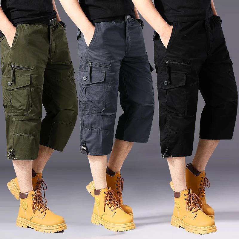 Summer pure cotton cropped shorts for men and young people straight leg sports camouflage casual workwear shorts loose and thi 250310