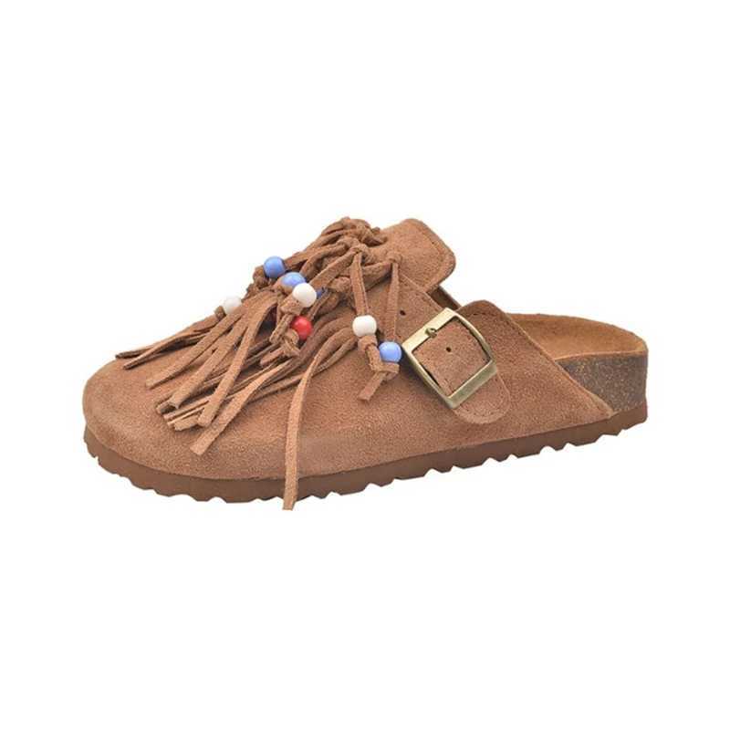 Designer Women Mules Shoes Flats Suede Womens Sandals Fringes 2025 Summer Fi Slippers Walking Dress Cozy Womens SandalsXJ250311