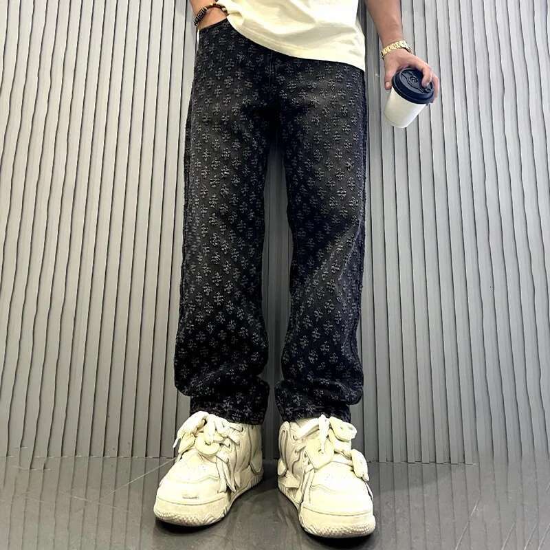 2025 Men s Underwear New Jacquard Pattern Fashion Designer Original Denim Pants Men s Straight Tube Loose Bottom Pants Men s Thick Wide Jeans Outdoor 