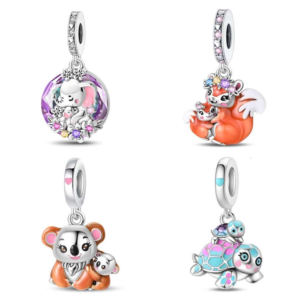 Mother's Day Squirrel Cute Animal Charms Bead Accessories DIY Jewelry Bracelet Pendant White 925 Sterling Silver Gift for Women