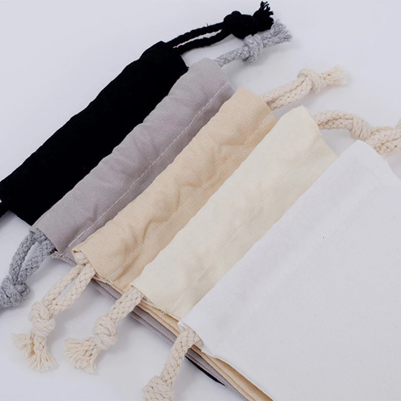 Cotton Drawstring Storage Bag White Canvas Bags for Candy Gift Package Pouch Reusable Home Sundries Organize Dustproof Sacks R250311