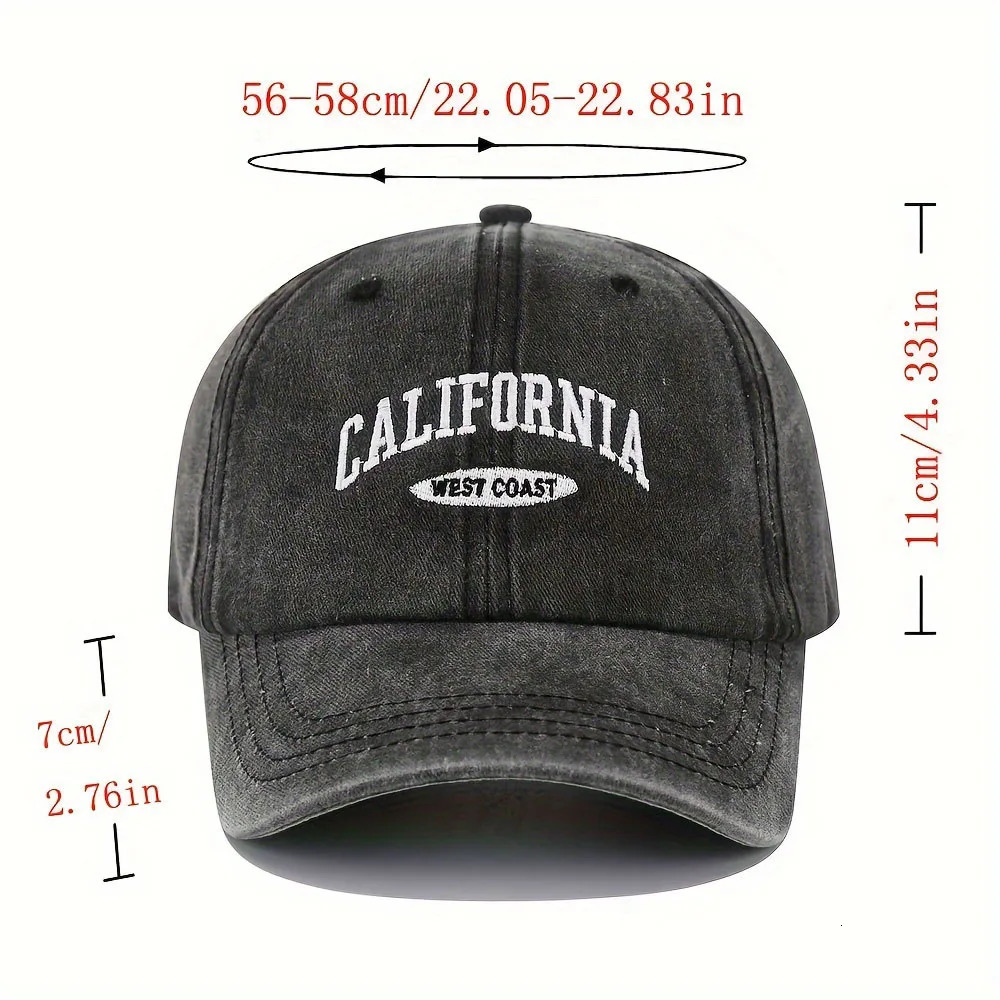 1PC Embroidered Baseball Cap On The West Coast Of California Vintage Style Pointed Hat Lightweight Sun Resistant Sport 250311