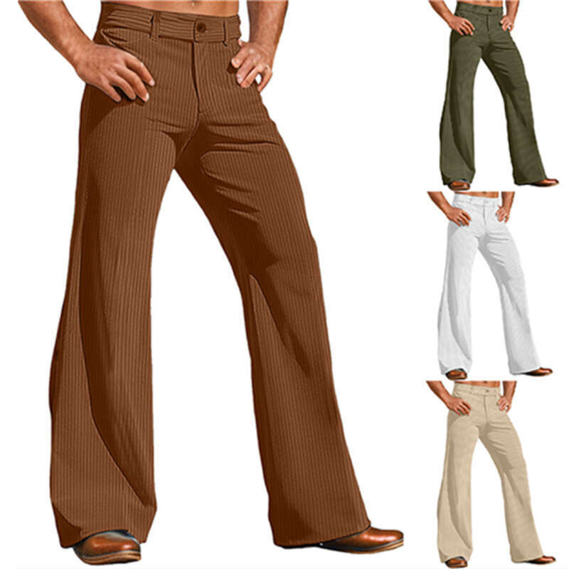 Men's horn outdoor corduroy wide leg plus size fashionable solid color pants 2025 new casual versatile fashion clothing