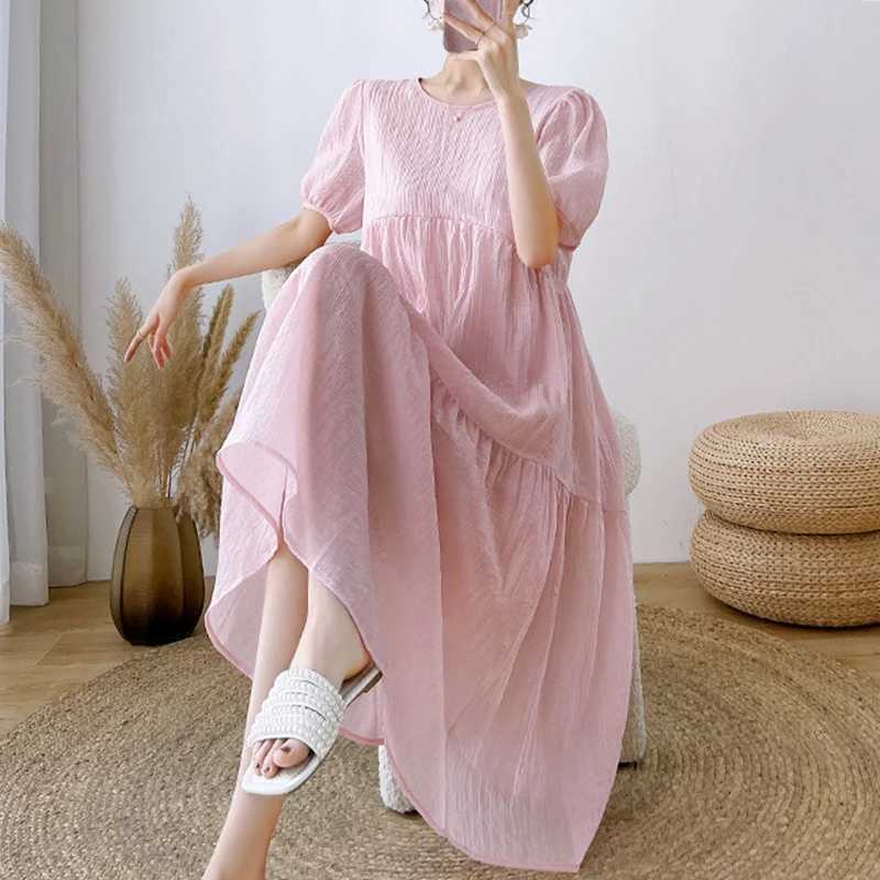New Maternity Temperament Summer Long Sleeve Pleated Dress Block Color Patchwork Bow Collar Pregnant Woman Chiffon Dress LooseT250311